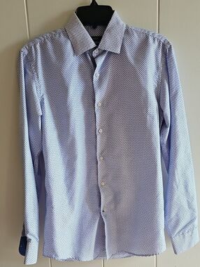 Nine West Slim Fit Blue Microprint Men's Button Down Longsleeve  Shirt Small
